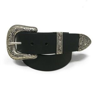 Black Buffalo Leather Western Belt with Silver Buckle